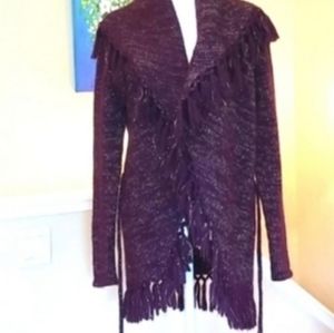 LoveShackFancy Purple Wrap Shawl Fringe Sweater